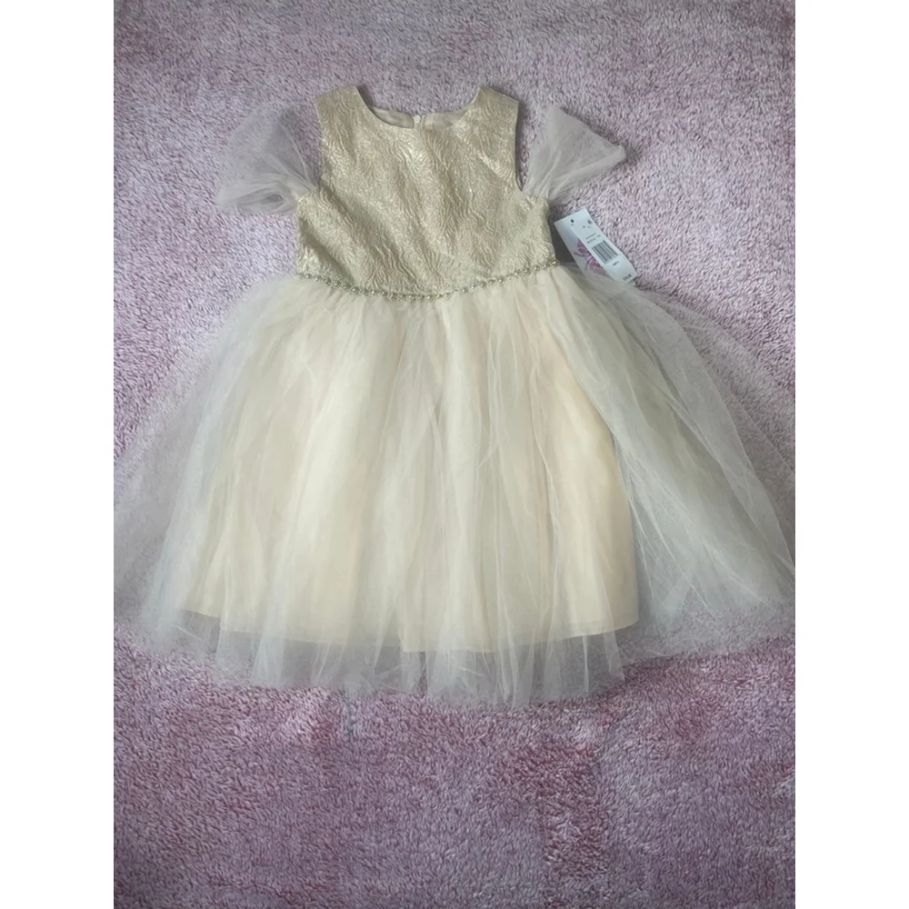 Girls Bonnie Jean ballerina party dress Size 5 Gold Beige tutu